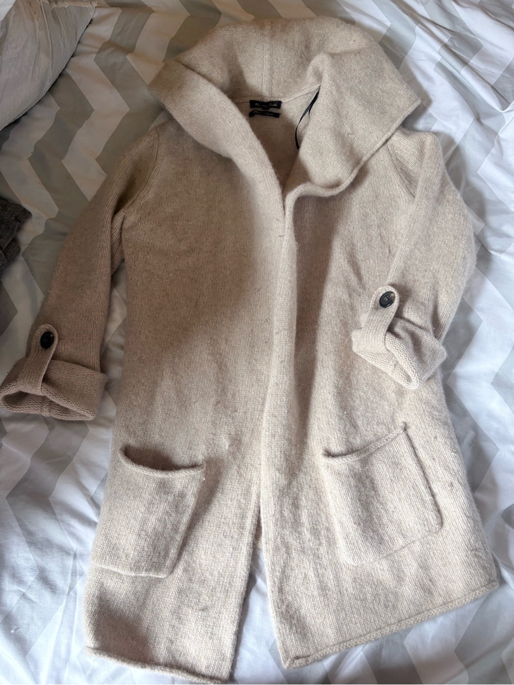 Massimo Dutti Cream Open-Front Knit Coatigan